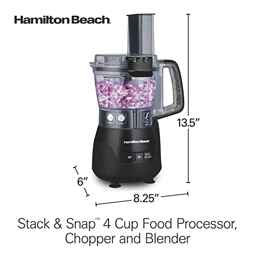 Hamilton Beach Stack & Snap 4-Cup Mini Food Processor & Vegetable Chopper, 250 Watts, for Slicing, Shredding, and Puree, Black (70510) Hamilton Beach