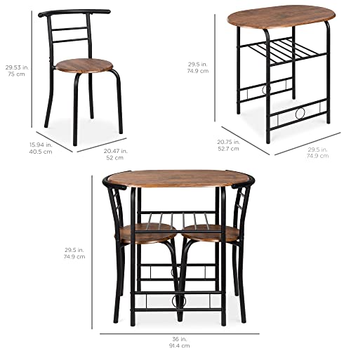 Best Choice Products 3-Piece Wooden Round Table & Chair Set for Kitchen, Dining Room, Compact Space w/Steel Frame, Built-in Wine Rack - Black/Brown Best Choice Products