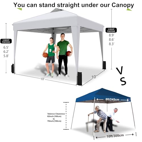 SANWAY 10x10 Pop up Canopy Tent, One-Button, Outdoor Instant Canopy Protable for Events, Camping, Parties, Vendor, Beach Tent - White SANWAY