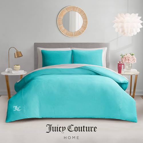 Juicy Couture Blue Crush Velour Twin/Twin XL Comforter Set - 2 Piece Luxury Bedding Ensemble Juicy Couture