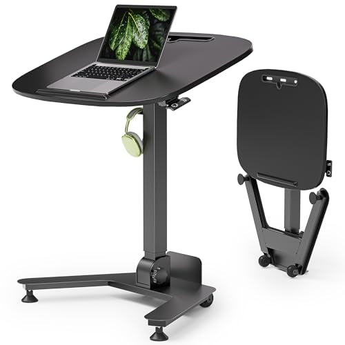 WALKINGDESK Foldable Pneumatic Height Adjustable Mobile Standing Desk with 90° Tiltable Tabletop, 27.2x18.9 Inch Portable Laptop Desk with Wheels, Holds Up to 66.1lbs for Home Office, Study, Black WALKINGDESK