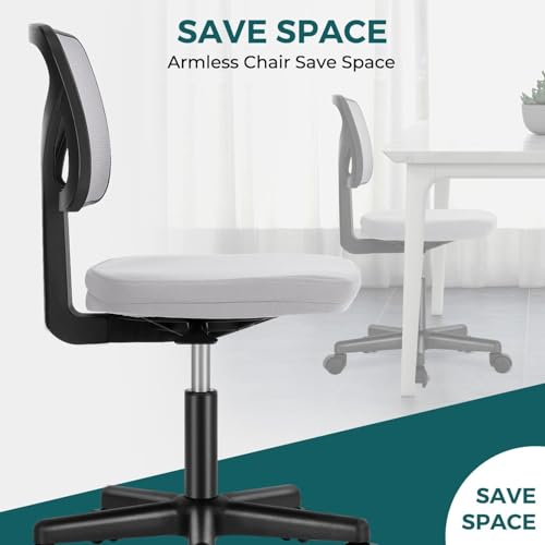DUMOS Small Office Chairs with Wheels, Ergonomic Adjustable Home Desk Swivel Rolling Task Chair No Arms, Comfy Mesh Mid Back Computer Work Vanity Desk Chairs for Small Spaces, Dark Grey DUMOS