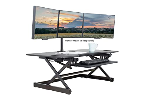Rocelco 46" Large Height Adjustable Standing Desk Converter - Quick Sit Stand Up Triple Monitor Riser - Tall Gas Spring Assist Computer Workstation - Retractable Keyboard Tray - Black (R DADRB-46) Rocelco