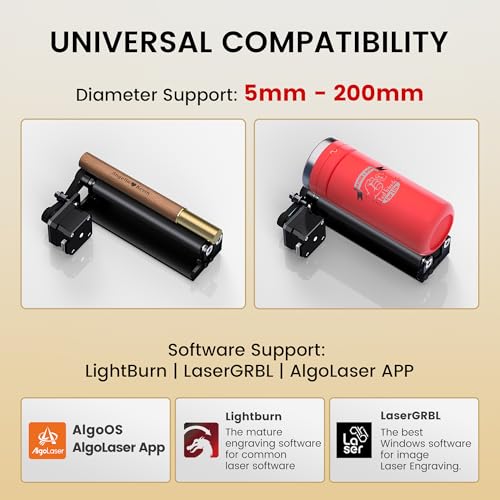AlgoLaser Rotary Roller for Pixi – Y-Axis Rotary Module for Cylindrical Object Engraving – Compatible with LightBurn, LaserGRBL – No Engraving Tool Included AlgoLaser