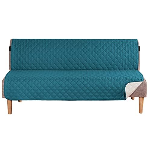 H.VERSAILTEX Reversible Futon Cover Water Repellent Armless Sofa Slipcover Washable Furniture Protector with Adjustable Elastic Strap Anti-Slip Futon Bed Cover for Dogs 70" Width Seat(Dark Teal/Beige) H.VERSAILTEX