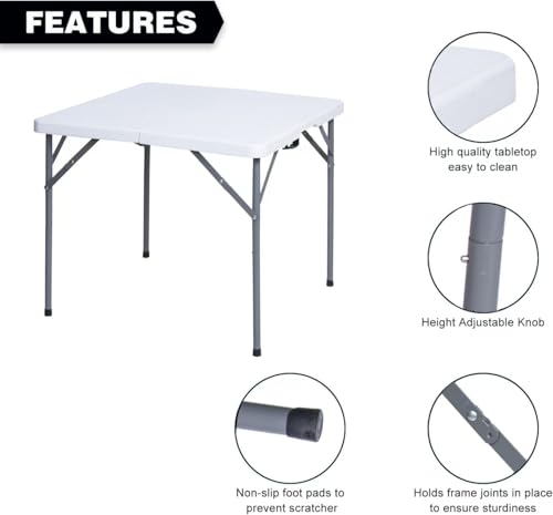 Lakhow 34" Square Folding Table with Resin Top, Plastic Folding Card Table with Collapsible Legs for Adults Indoor Outdoor Use, White Lakhow