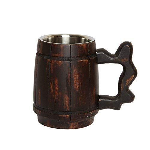 GoCraft Handmade Wooden Beer Mug with 18oz Stainless Steel Cup | Great Beer Gift Ideas Wooden Beer Tankard for Men | Vintage Bar accessories - Barrel Brown Classic Design GoCraft
