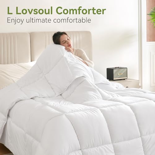 L LOVSOUL Down Alternative Queen Comforter Duvet Insert,All Season Duvet Insert with Corner Tabs,White Comforter Queen Size 90x90Inches L LOVSOUL