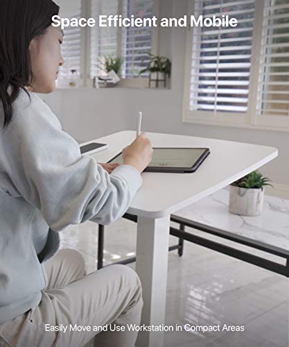 OCOMMO Mobile Podium - Pneumatic Standing Desk with 30 Degree Tilting Top, Adjustable Podium Stand, Lectern Portable with Wheels, Perfect for Lectures, Meetings, and Computer Use, White OCOMMO