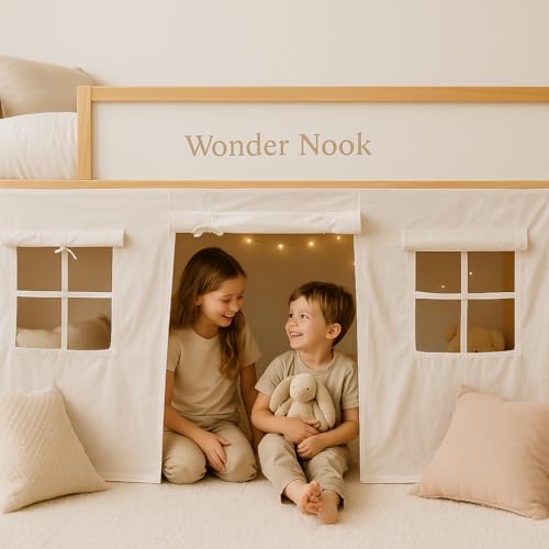 Wonder Nook Bunk Bed Curtains, Adjustable 2 Panels, Bottom Bunk Bed Privacy Set, Cotton Play Tent Curtain with Velcro & Tie Attachments – Multipurpose Kids Fort Play Space for Loft Beds, Tables Cosmos & Poppy
