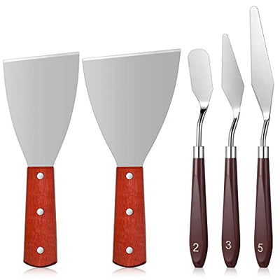 5 Pcs 3D Printer Scraper 3D Printer Accessories 3D Printer Removal Tool Kit Scraper Stainless Steel Enhanced Version Knife with Sturdy Wooden Handle for Easy Separation of Prints