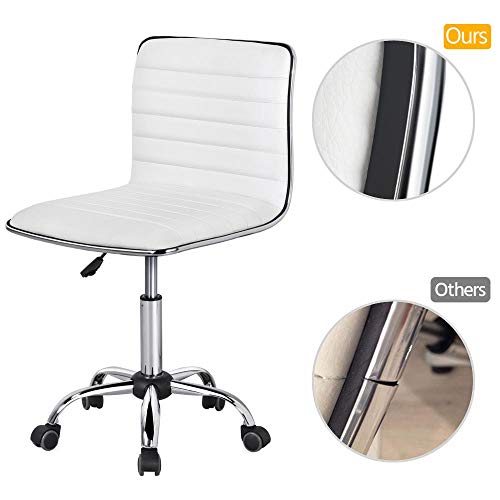 Yaheetech Adjustable Task Chair PU Leather Low Back Ribbed Armless Swivel White Desk Chair Office Chair Wheels Yaheetech