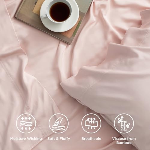 Bedsure Cooling Sheets Twin, Rayon Derived from Bamboo, Breathable & Soft Twin Sheets Set, Deep Pocket Up to 16 Inches, Hotel Luxury Silky Bedding for Hot Sleepers, Pink Bedsure