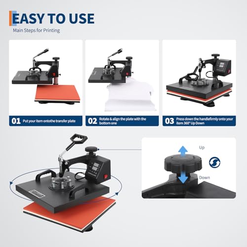 12 in 1 Heat Press Machine 15x15 Pro 30 oz Tumbler Attachment, 360° Swing Away | Industrial Quality Sublimation Press for T-Shirts, Tumblers, Mugs, Hats & Plates GarveeHome