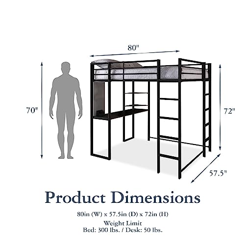 DHP Abode Full Size Metal Loft Bed, Black DHP