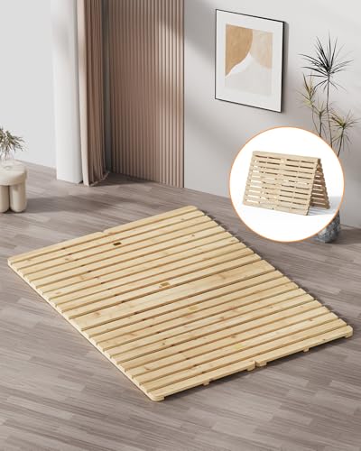 Meulbaty Bed Plate, Guest Tatami Bed Frame,Japanese Tatami Mat, Foldable Wood Slatted Floor Bed Frame for Futon Mattress, Breathable Moisture-Proof Floor Sleep Bedding (Queen) Meulbaty