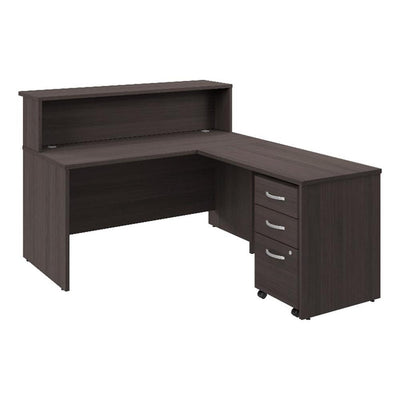 Bush Business Furniture Arrive 60W x 72D L Shaped Reception Desk with Shelf and Mobile File Cabinet in Storm Gray
