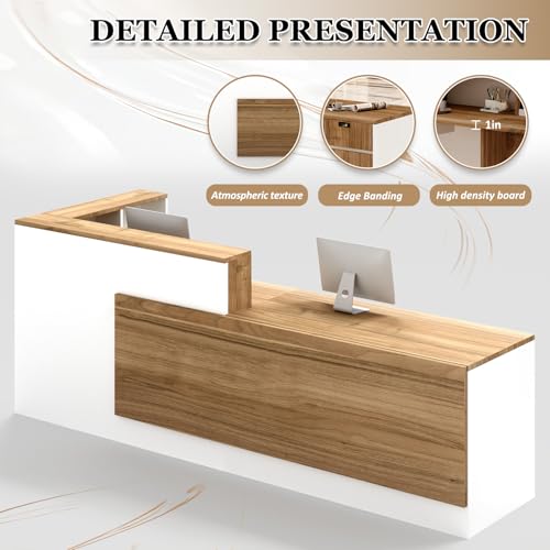 YTElantivo L-Shaped Reception Desk with Counter, 1-Inch Thick Board, Lockable Drawers & Keyboard Tray, Heavy-Duty Front Desk for Office, Salon, Hotel & Clinic YTElantivo