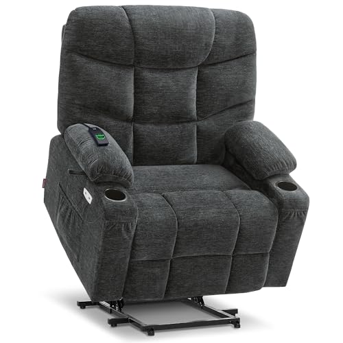 MCombo Oversized Power Lift Recliner Chair with Extended Footrest, Extra Wide for Big and Tall Elderly People, Fabric R7289 (Dark Gray, Medium-Oversize)