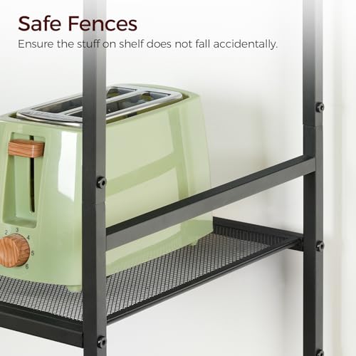 MAHANCRIS Bakers Rack with Power Outlet, Microwave Stand with Hooks, Multifunctional Storage Rack, Coffee Bar with Enclosure, Kitchen Storage Shelf, for Kitchen, Dining Room, Rustic Brown BRHR40E01N1