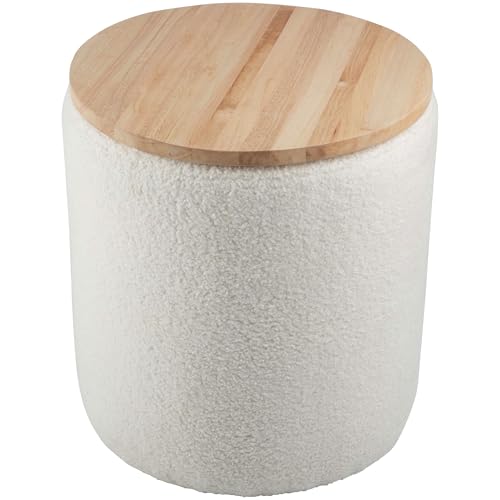 Lavish Home Storage Ottoman - Teddy Fabric Upholstered Ottoman with Wood Top for Living Room, Dorm, or Apartment - Ottomans with Storage (Cream) Lavish Home