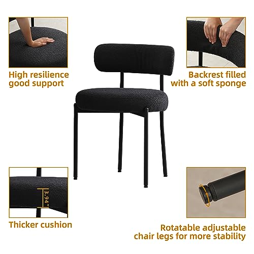 DYHOME Black Boucle Dining Chairs Set of 4, Modern Upholstered Dining Chairs with 4" Thick Cushion and Sturdy Metal Legs for Dining Room, Kitchen DYHOME
