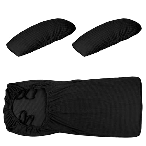 Tatuo 3 Pcs Computer Office Chair Cover Universal Rotating Chair Slipcovers Protector Removable Washable Office Armrest Covers with Zipper for High Back Seat Backrest(L,Waffle,Black) Tatuo