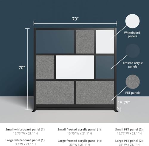Workflow Modular Wall | Room Divider with Whiteboard, Sound-Dampening, & Frosted Acrylic Panels | Expandable Office Partition for Privacy & Productivity (70" x 70") S Stand Up Desk Store