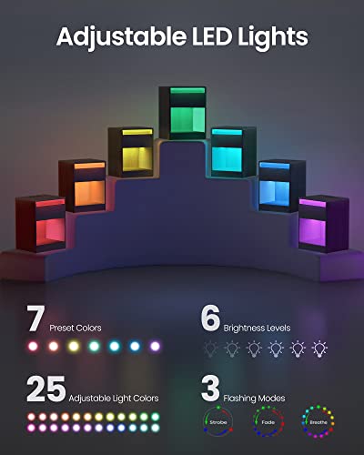 VASAGLE Nightstand with Charging Station, Side End Adjustable LED Lights, Bedside Table with Drawer 2 AC Outlets, 2 USB Ports, Modern, for Bedroom, 13.7" D x 15.7" W x 21.7" H, Black VASAGLE