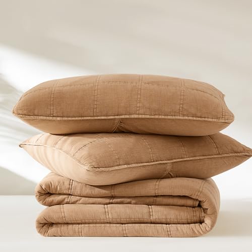 Lush Decor Logan Stone Washed Cotton Quilt 3 Piece Set Full/Queen Sienna - Rustic Bedding Set - Soft Terracotta Quilt - Lightweight - Minimalist & Boho Bedroom Decor Lush Decor