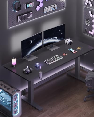 FLEXISPOT 71 x 32 Inch Large Standing Desk, Stand Up Desk with Splice Board, Rising Desks for Home Office, Office Desk with Headphone Hook (Black Frame + Black Top, 2 Packages) FLEXISPOT