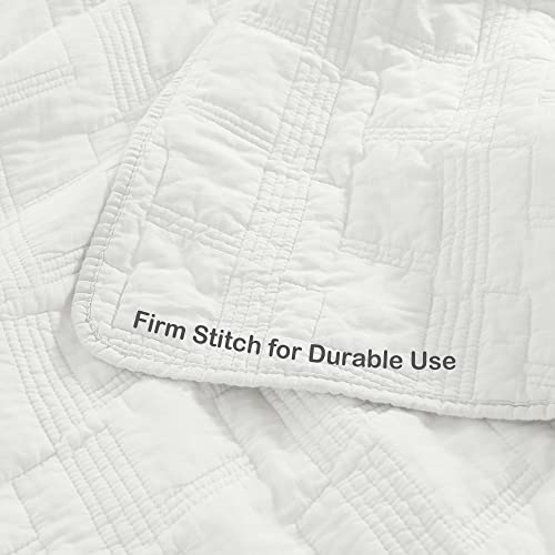 HORIMOTE HOME 100% Cotton Quilt Set Twin Size, White Pre-Washed 2-Piece Bedspread Coverlet Set, Cozy Lightweight Stitching Decorative Bedding Cover with 1 Shams in Geometric Pattern for All Season HORIMOTE HOME