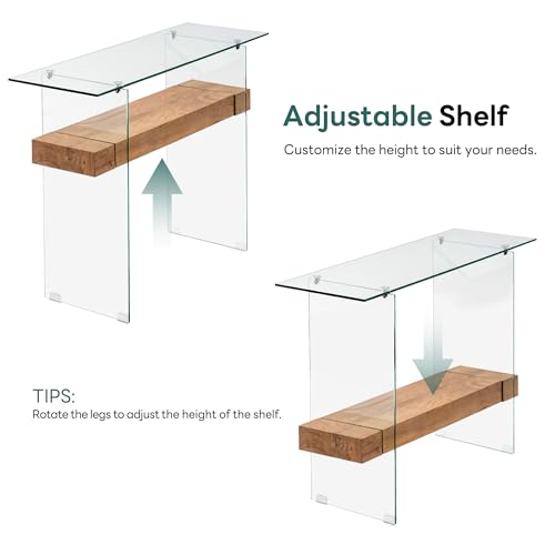 ivinta Glass Console Table with Storage, 39.4" Modern Narrow Entryway Table for Living Room, Entrance, Hallway or Bedroom 5101 (Natural Wood) ivinta