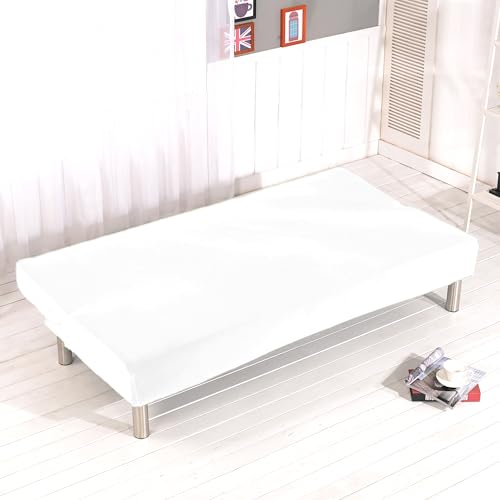 ele ELEOPTION White Armless Sofa Bed Cover Stretch Slipcover Folding Couch Cover Futon Covers Full Size Furniture Protector ele ELEOPTION