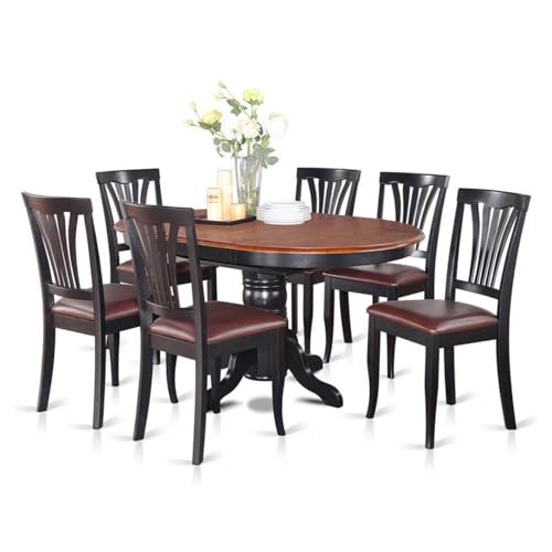East West Furniture AVON7-BLK-LC 7 Piece Dining Table Set Consist of an Oval Dining Room Table with Butterfly Leaf and 6 Faux Leather Upholstered Chairs, 42x60 Inch, Black & Cherry East West Furniture