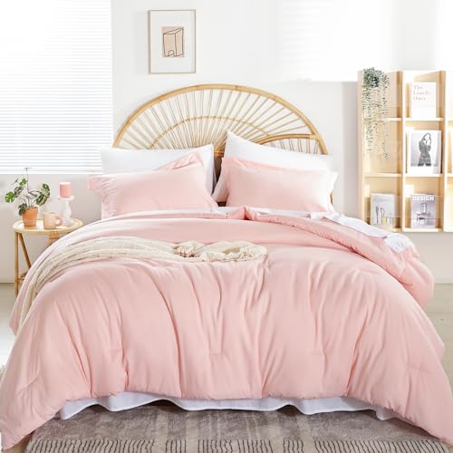 weigelia Twin Comforter Set 5 Pieces Pink Comforter Set Soft Blush Pink Bed Set Twin Bedding Set for Girls with Comforters, Flat & Fitted Sheets, Pillowcases & Shams weigelia
