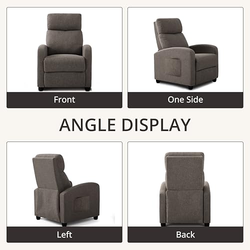 zzlay Recliner Chair for Living Room, Modern Adjustable Home Theater Seating Single Sofa Manual Push Back Armchair with Soft Linen Upholstery & High Backrest for Small Spaces, Linen-Gray