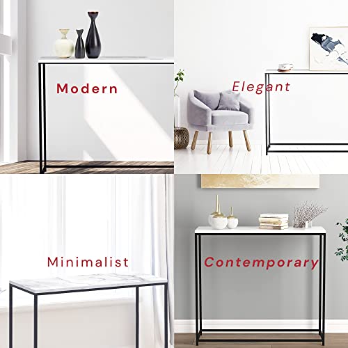 Safdie & Co. - Metal Console Table, Marble Black Console Tables for Entryway, Use As Doorway Table, Narrow Bar Table, or Accent Furniture for Decorating Foyer, 12 x 28 x 31 Inches Safdie
