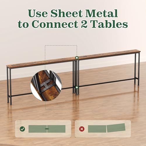 SUPERJARE 110.2 Inch Sofa Table with Power Outlets and USB-C Ports, 5.9 Inch Narrow Console Tables, Entryway Hallway Couch Tables with Storage, Behind Sofa, Small Spaces, Living Room, Rustic Brown SUPERJARE