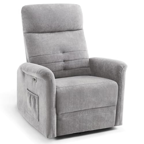 MCombo Power Swivel Glider Recliner Chair, Electric Rocker Recliner Chairs with USB Charging Ports for Living Room and Nursery, Fabric 7763 (Light Grey)