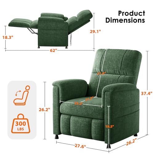 Pipishell Power Recliner Chair for Adults,Electric Recliner with Remote, Adjustable Recline/Footrest, Chenille Fabric,Thick Seat Cushion, Small Recliner for Living Room, Home Theater, Green