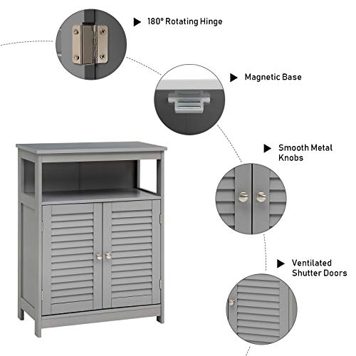 Tangkula Grey Freestanding Bathroom Storage Cabinet with Double Shutter Doors and Adjustable Shelf Tangkula