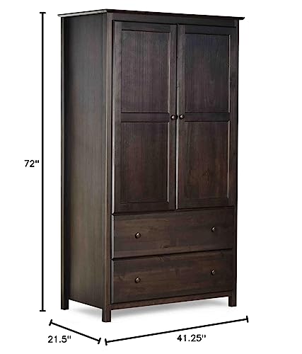 Grain Wood Furniture Shaker 2-Door Wardrobe, Solid Wood with Expresso Finish Grain Wood Furniture