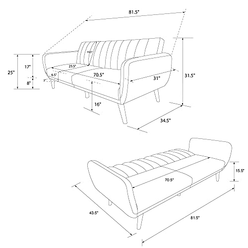 Novogratz Brittany 81.5" Futon Sofa Bed and Couch Sleeper, Ivory Boucle Novogratz