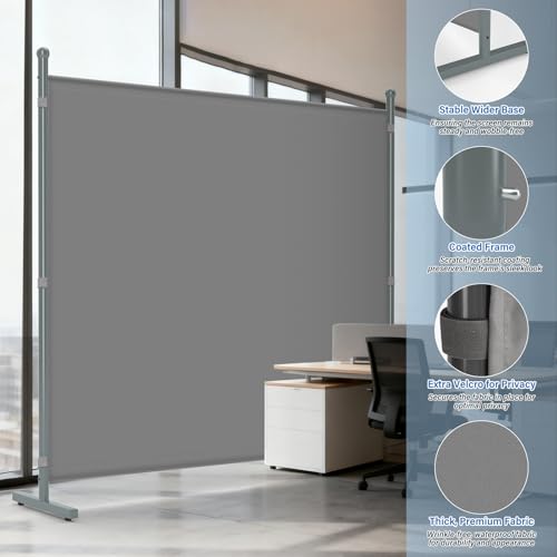 AKTOP Room Divider, Freestanding Single Panel Privacy Screen, Portable Temporary Wall Dividers for Room Separation, Large Room Partitions and Separators for Home, Office, Dorm, 71''W x 71''H, Grey AKTOP