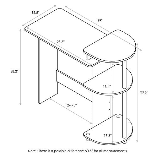 Furinno COMPACT Desk, 28.5" Wide Gaming Desk with Shelves, Computer Desk with Book Shelf, Office Desk for Home Office, Study Room, Dorm, Bedroom, Columbia Walnut Furinno