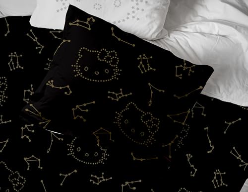 Jay Franco Hello Kitty Stars Full Comforter Set - 7 Piece Bedding Includes Sheet Set & Pillow Covers - Super Soft Zodiac Black & Gold Bedding Jay Franco