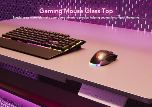 INNOVAR Glass Gaming Desk with Drawers, White Gaming Electric Standing Desk Adjustable Height, Professional Gaming Glass Surface Improved Precision and Speed, 55 inch INNOVAR