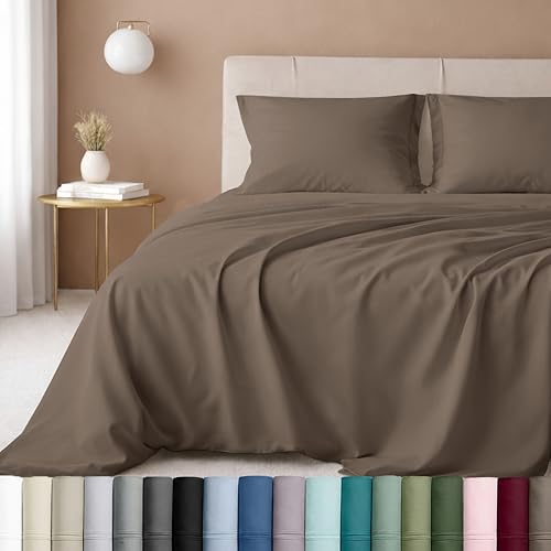 California Design Den Twin XL Sheet Set, 600 Thread Count Sateen, 100% Cotton Deep Pocket Sheets, Soft Sheet Set, Bedding (Mushroom - Taupe Brown) California Design Den