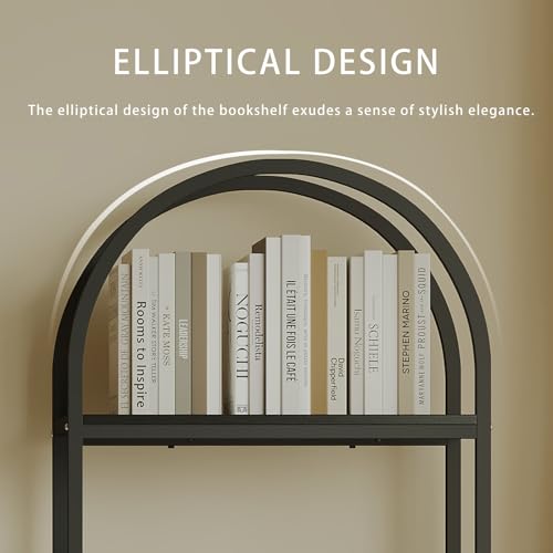 Kogven Arched Industrial 4-Tier Bookcase with Metal Frame - 72" Tall Freestanding Storage Rack in Black Kogven